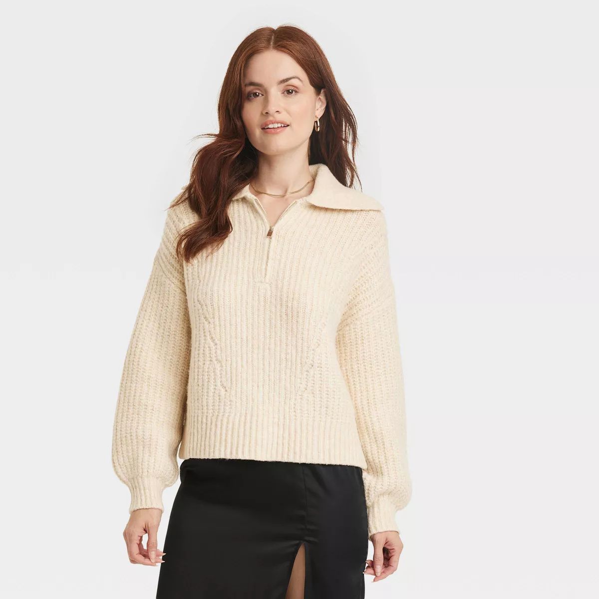 Women's Quarter Zip Pullover Sweater - A New Day™ Cream S | Target