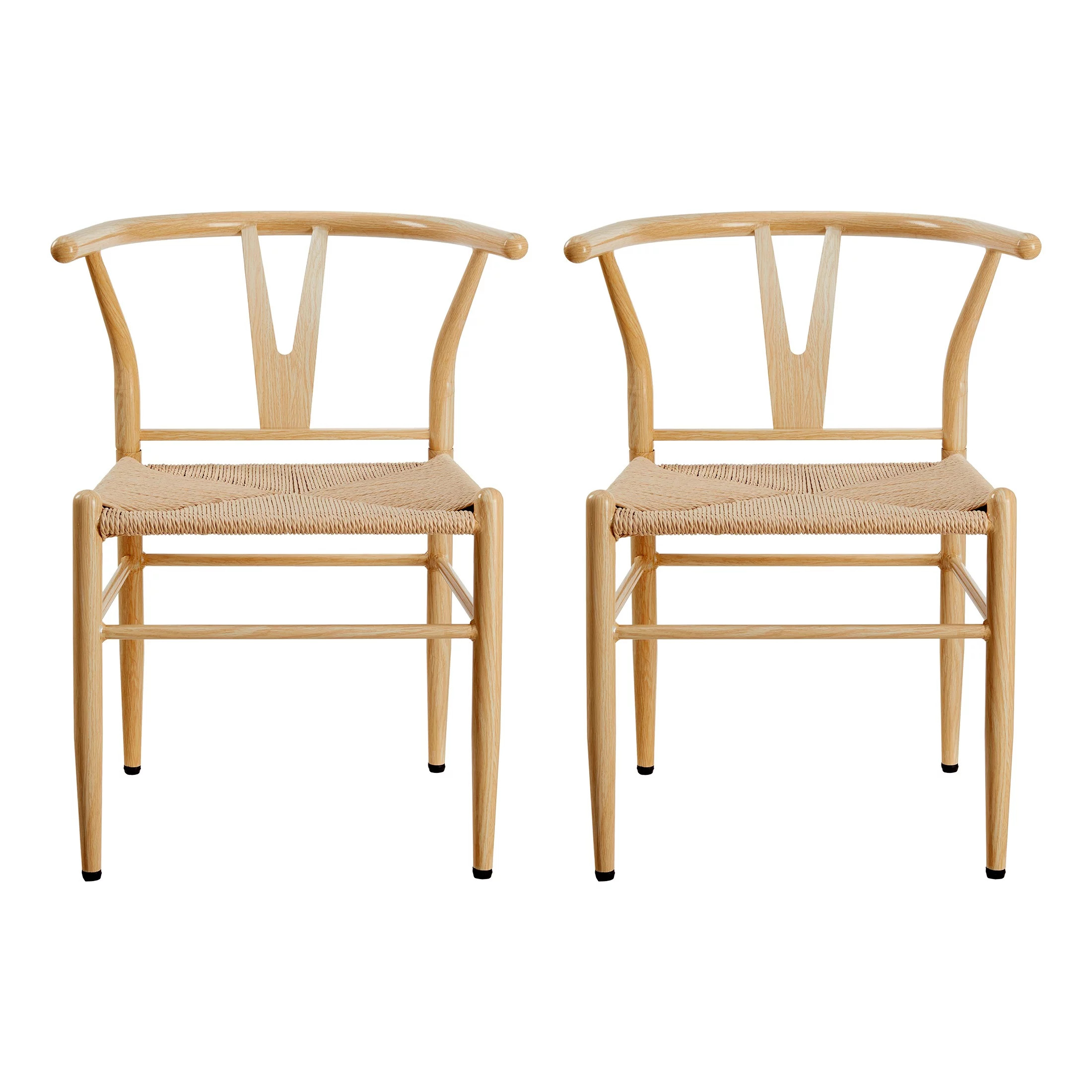 Better Homes & Gardens Springwood Wishbone Chair 2 Pack, Light Natural Finish, Steel Frame, Natur... | Walmart (US)