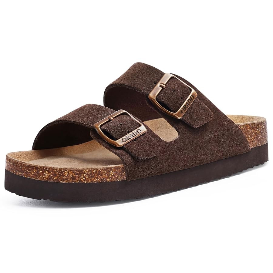 Platform Suede Sandals for Women Soft Cork Footbed Summer Slides with Adjustable Buckle | Amazon (US)