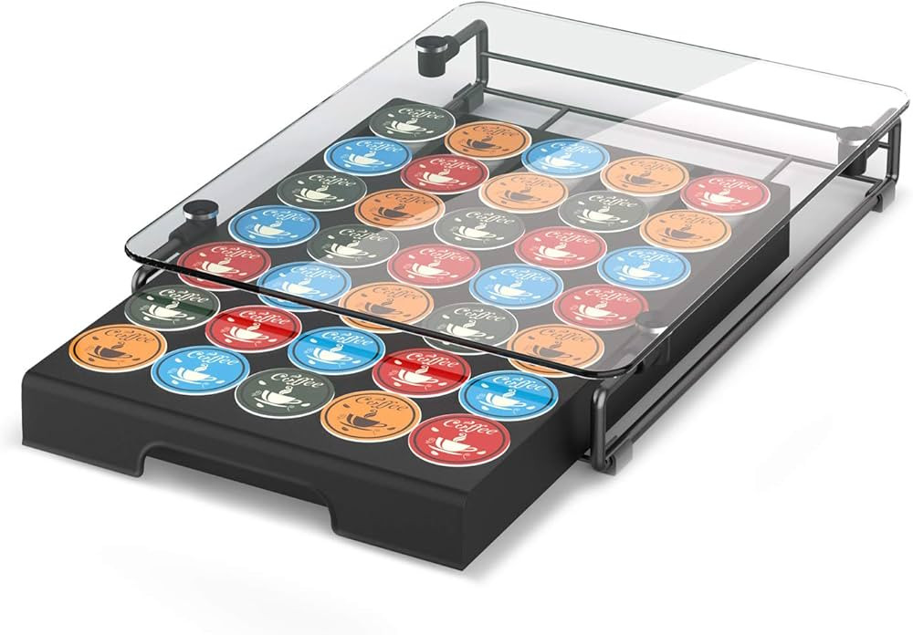 EVERIE Glass Top Coffee Pod Storage Organizer Drawer Holder Compatible with K Cup Pods, Holds 35 ... | Amazon (US)
