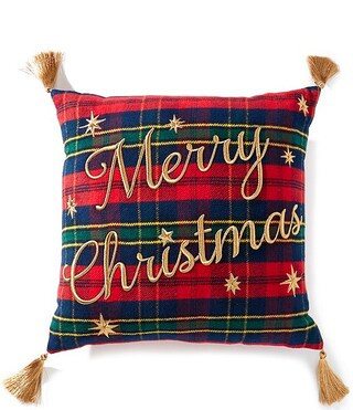 Southern Living Holiday Collection Merry Christmas Plaid Tassel Trim Square Pillow | Dillard's | Dillard's