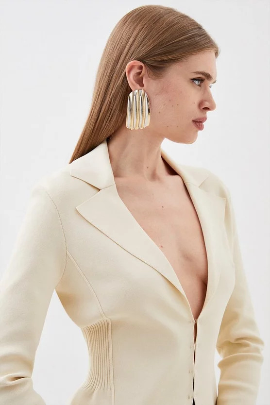 Premium Viscose Blend Body Contouring Knit Blazer | Karen Millen US