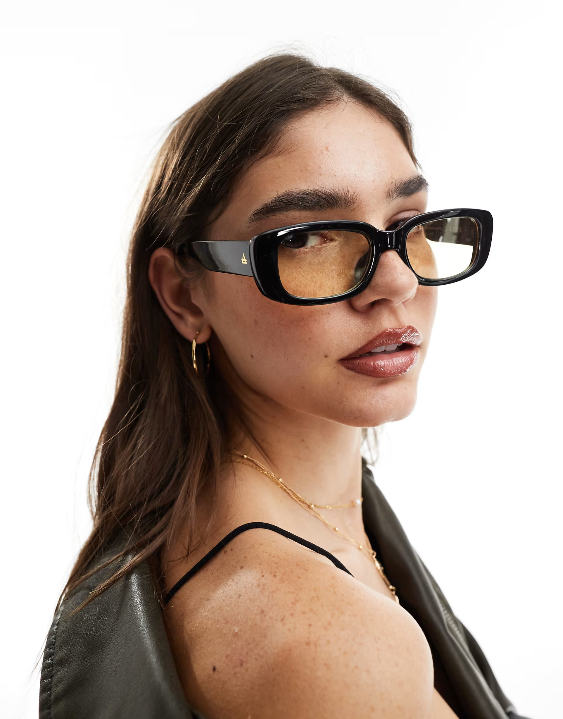 AIRE X ASOS ceres rectangle sunglasses in black with yellow lenses | ASOS (Global)