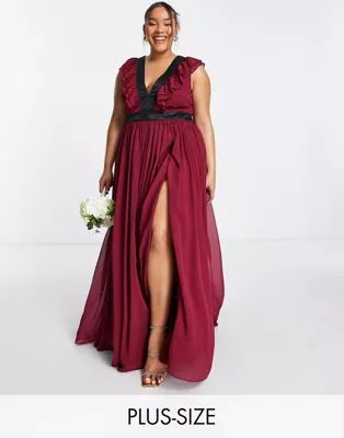 Anaya With Love Plus Bridesmaid thigh split maxi dress in red plum - RED | ASOS (Global)