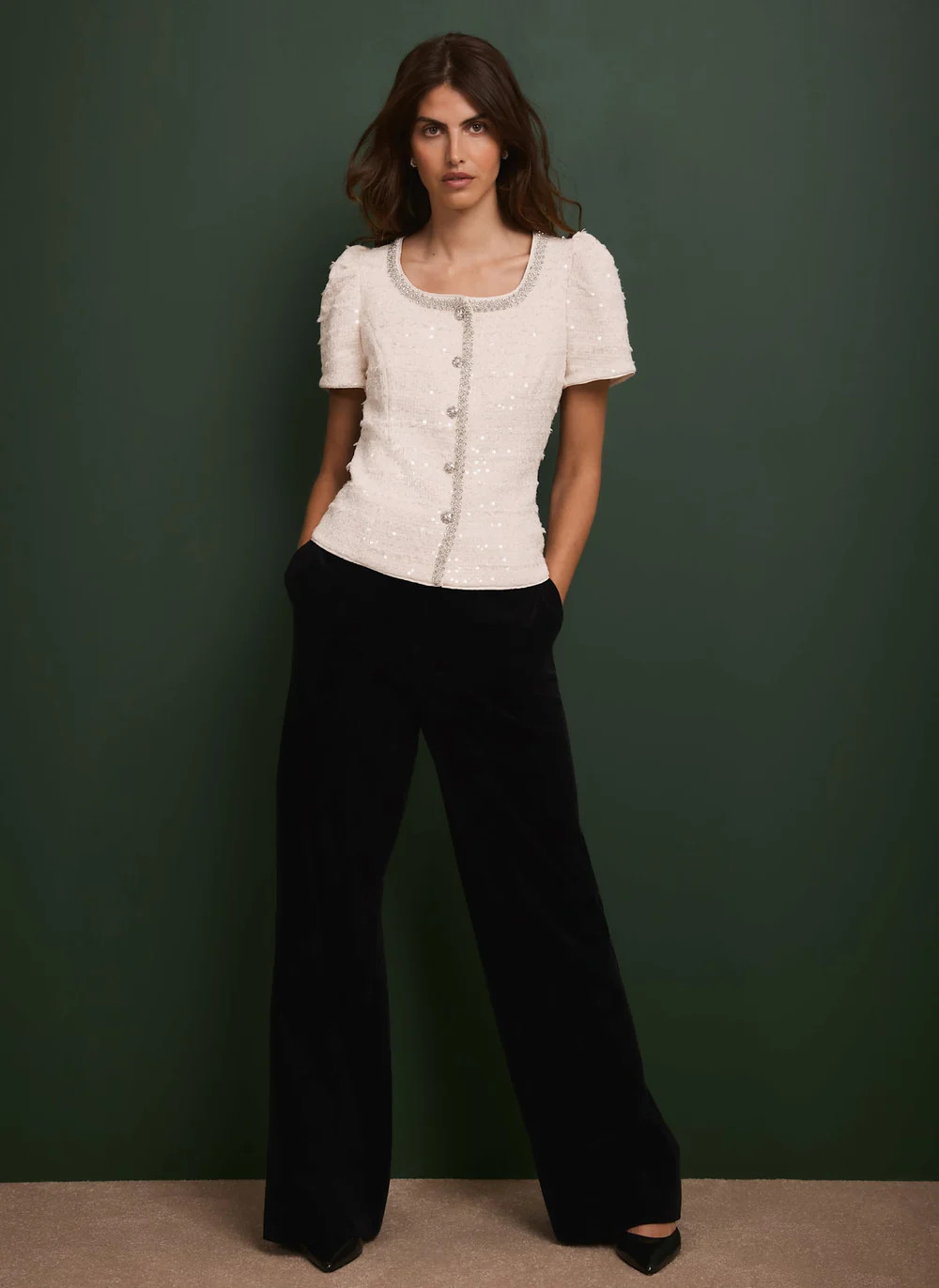 Cream Boucle Sequin Top | Mint Velvet - US