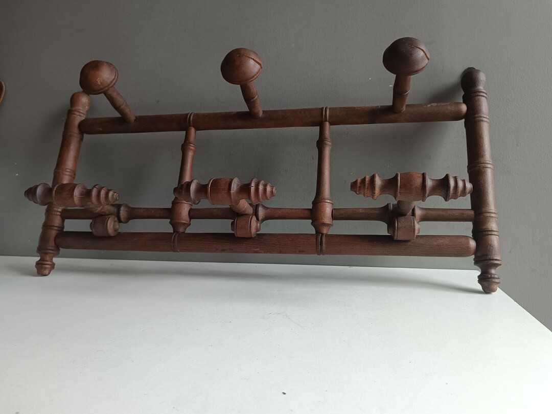 Antique French Nice Large Wood Coat Hanger Foldable With Hat Rack Stand / Vintage Hook / Shabby C... | Etsy (US)