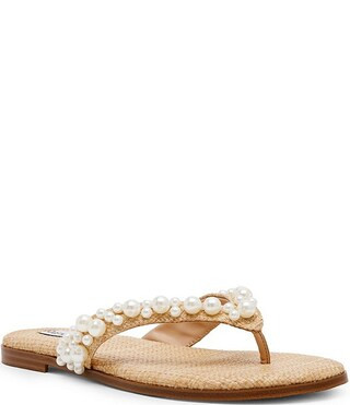 Steve Madden Tylie-P Raffia Pearl Embellished Thong Sandals | Dillard's | Dillard's