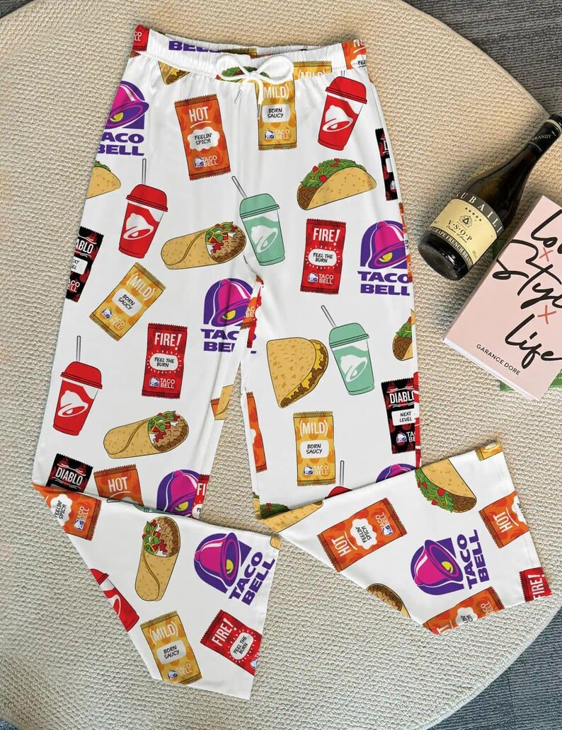 Taco Bell Drawstring Wide Leg Pants, Taco Bell Pants, Taco Bell Gift, Fast Food Shirt, Taco Bell ... | Etsy (US)