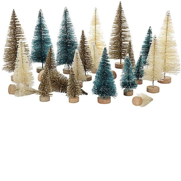 24Pcs Artificial Frosted Sisal Christmas Tree, Bottle Brush Trees with Wood Base DIY Crafts Mini ... | Walmart (US)
