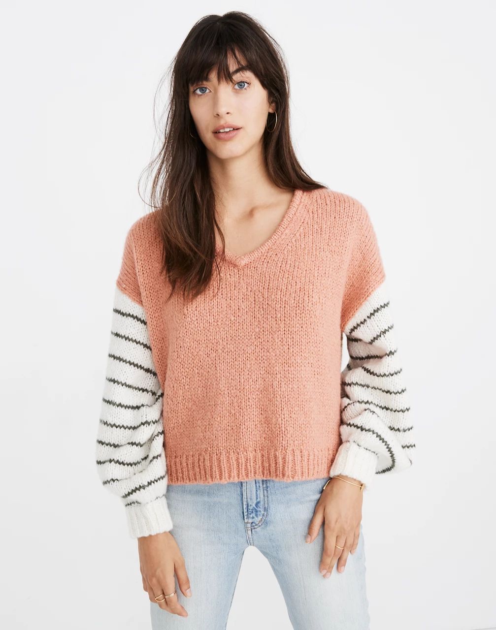 Balloon-Sleeve Pullover Sweater in Colorblock | Madewell