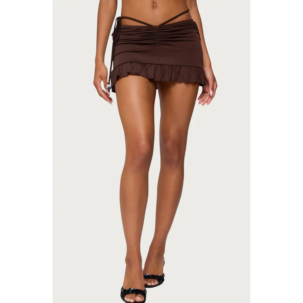 EDIKTED Koda Ruched Miniskirt in Brown at Nordstrom, Size X-Small | Nordstrom