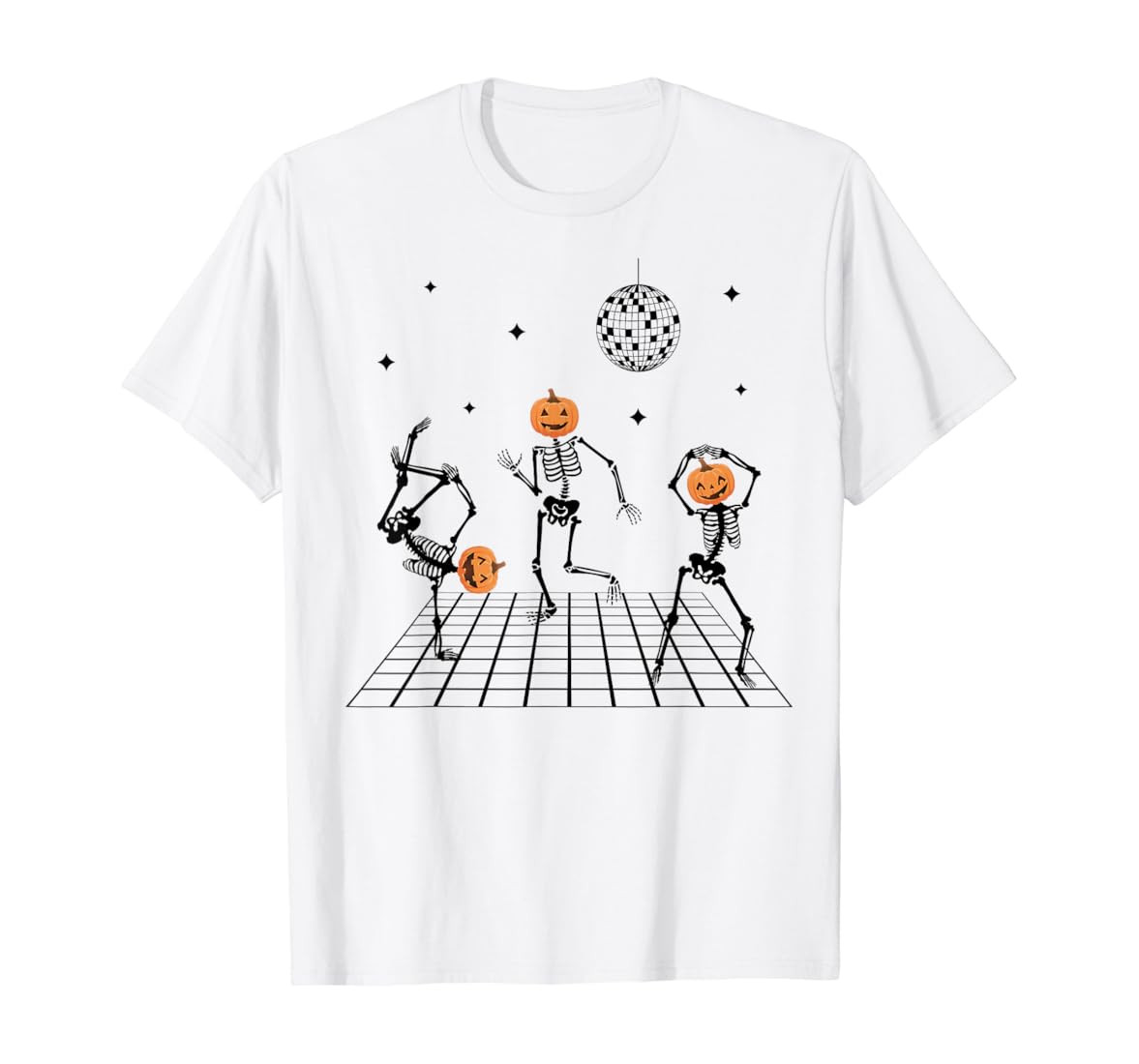 Skeletons with Pumpkin Heads Dancing & disco ball Halloween T-Shirt | Amazon (US)