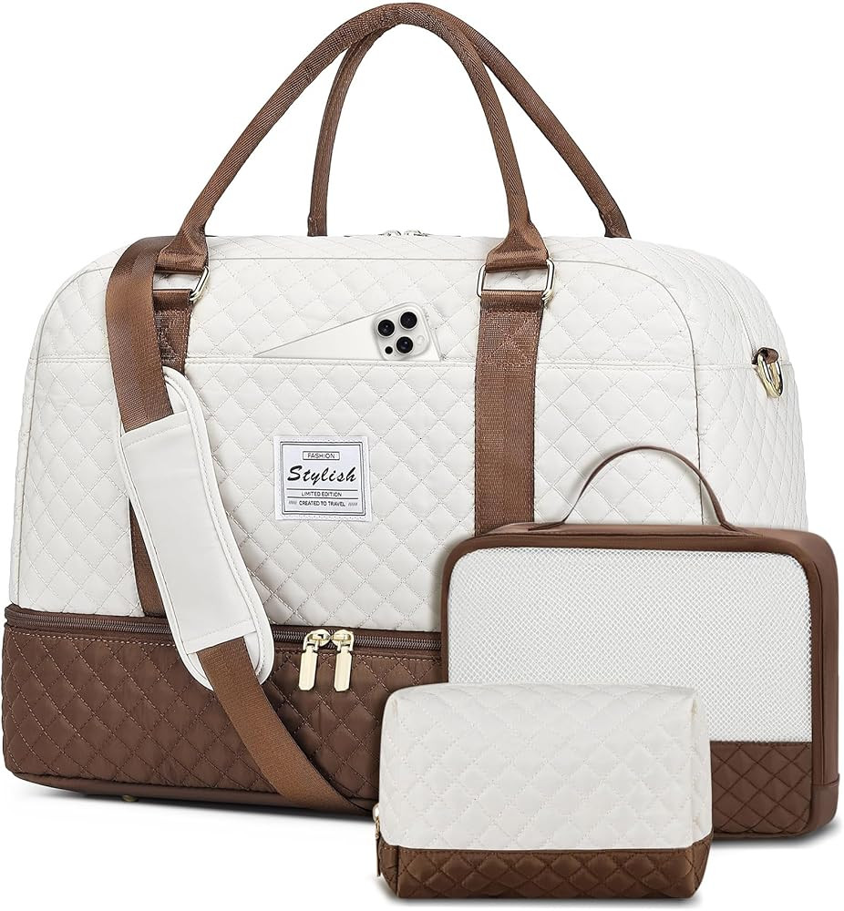 Travel Duffle Bag Weekender for Women: Travel Duffel Bag Carry-On Overnight Bag with Shoe Compart... | Amazon (US)