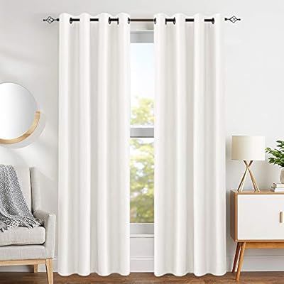 Faux Silk White Curtains for Bedroom 84 inch Length Dupioni Window Curtain Panels for Living Room... | Amazon (US)