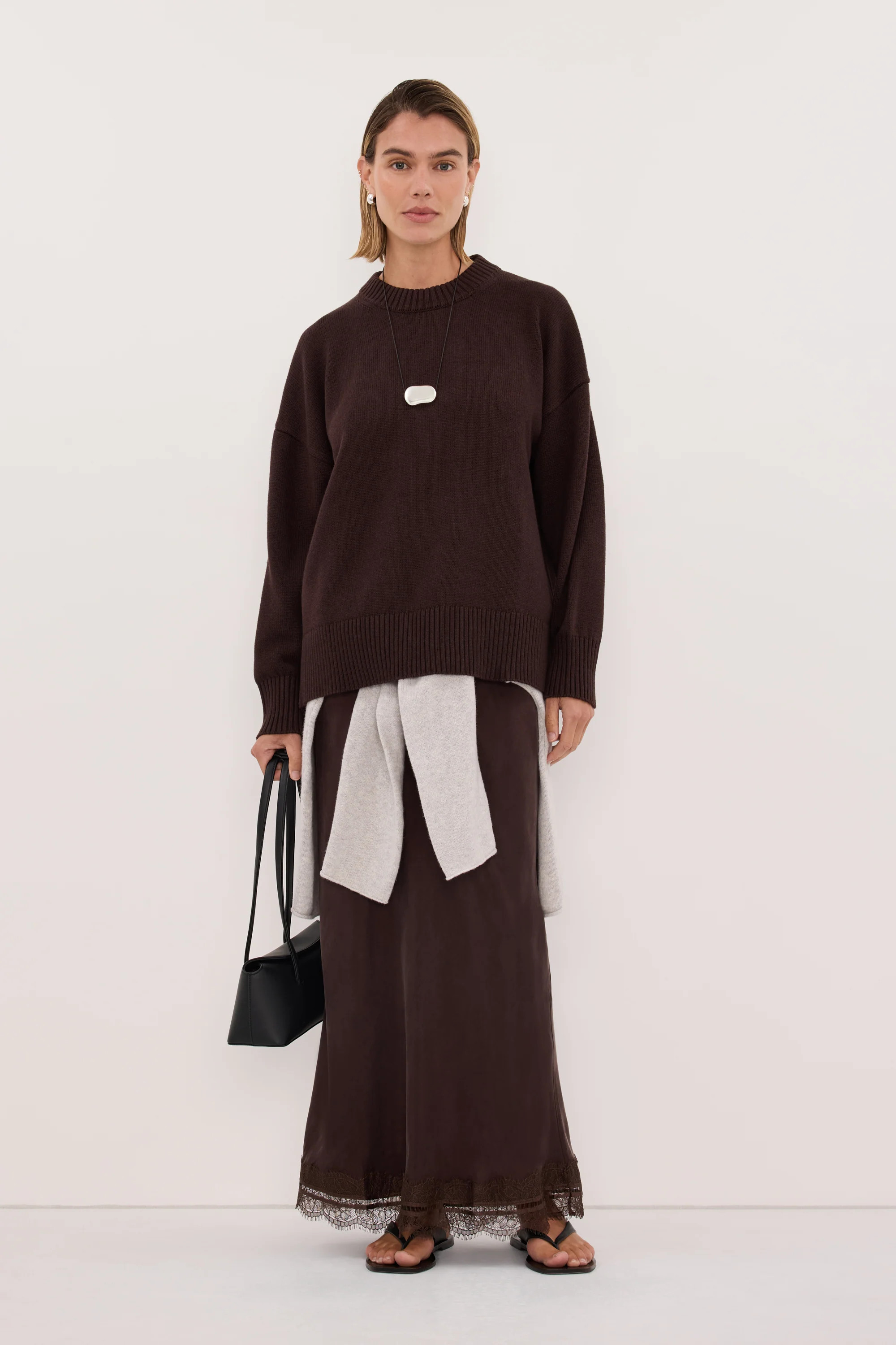 MILA CHOCOLATE CREW NECK JUMPER | DISSH