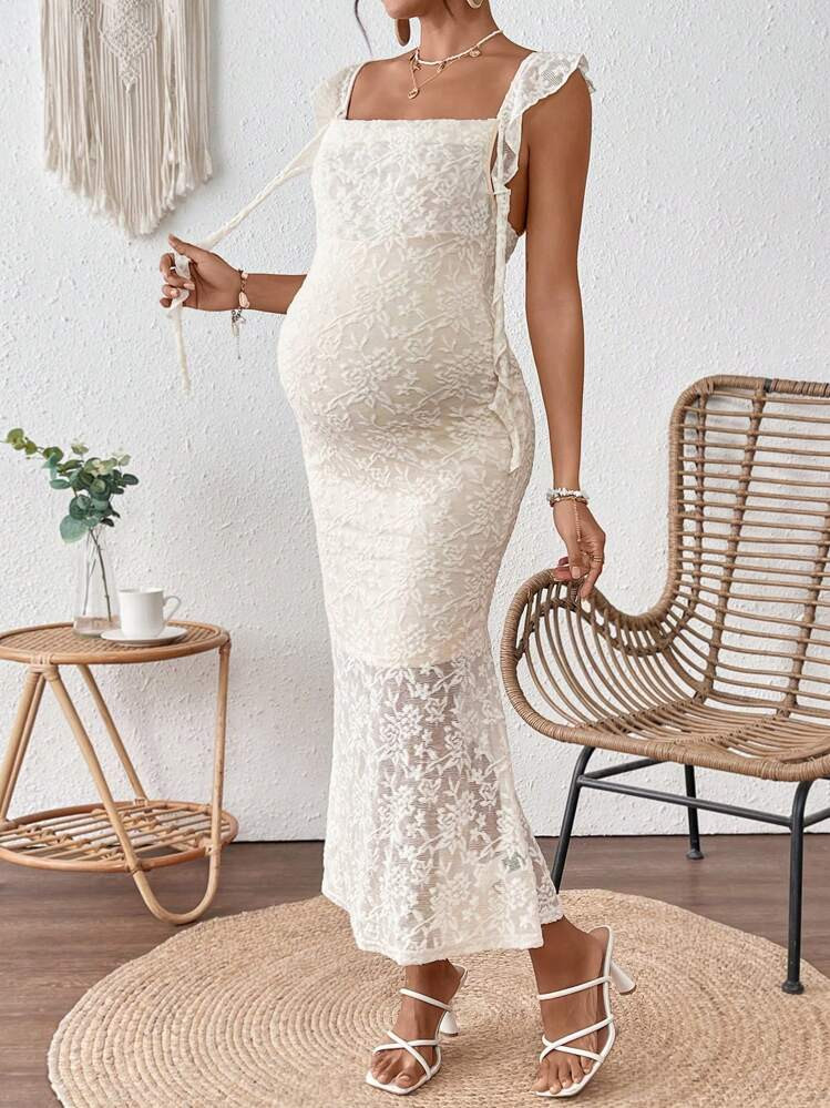 Floral patchwork ruffle hem elegant maternity dress | SHEIN