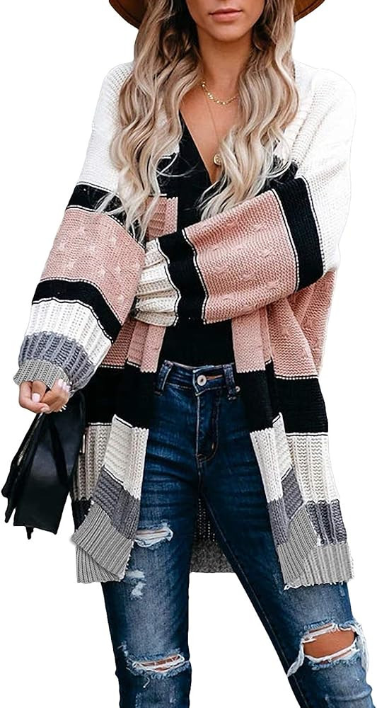 MLEBR Womens Winter Solid Long Sleeve Open Front Knitted Cardigans with Pockets Sweater Coats Out... | Amazon (US)