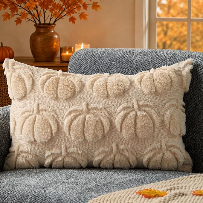 DFXSZ Fall Pillow Covers 12x20 Beige Plush Big Pumpkins Decor YZT100A12 | Amazon (US)