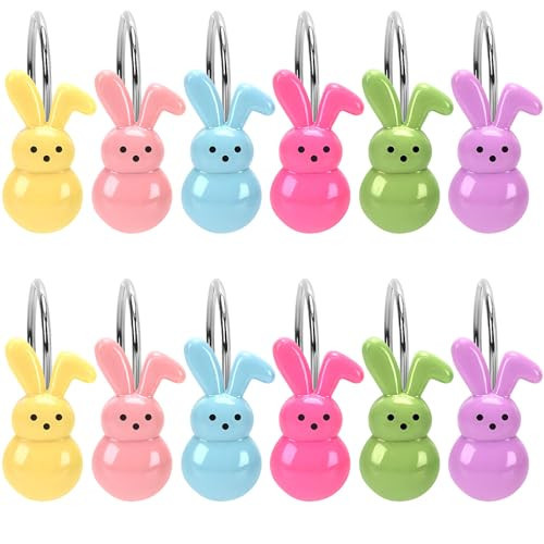BOARDFEB 12Pcs Easter Shower Curtain Hooks, Bunny Bathroom Decor Spring Bathroom Accessories Rabbit Curtains Hanger Rod Rings Stainless Construction for Bathroom Living Room Bedroom Decorations | Amazon (US)