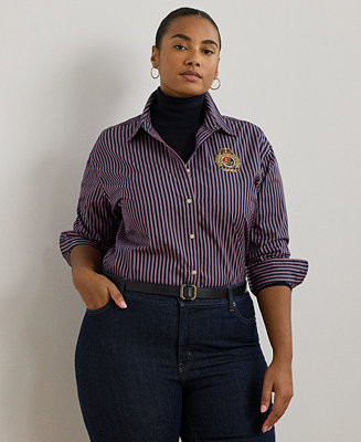 Plus Size Striped Beaded Crest Shirt | Macy's
