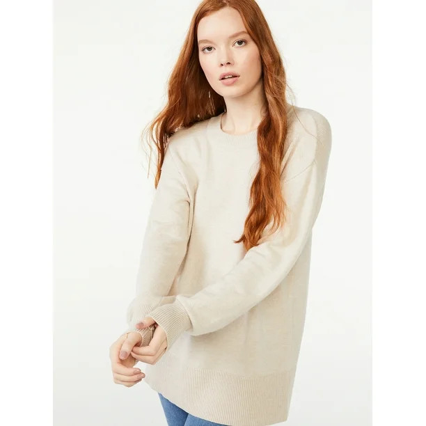 Free Assembly Women's Crewneck Tunic Sweater with Long Sleeves - Walmart.com | Walmart (US)