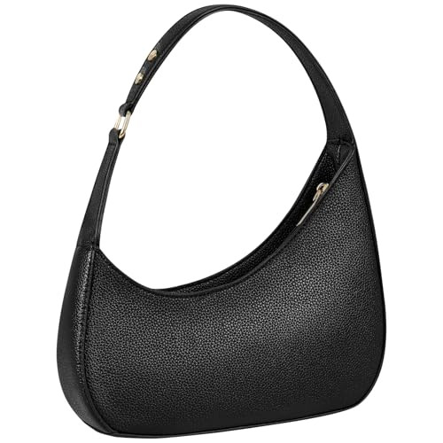 Small Black Purse for Women, PU Leather Shoulder Bag with Zipper, Trendy Crescent Handbag, Going ... | Amazon (US)
