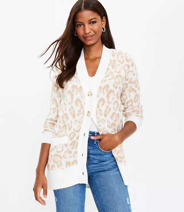 Leopard Print Boyfriend Cardigan | LOFT