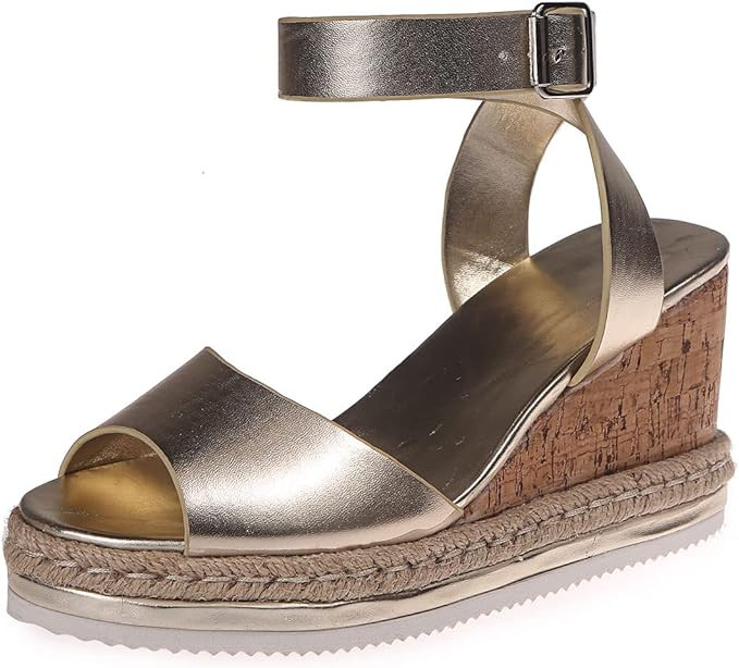 XWCG Sandals for Women Ladies Non Slip Soft Sole Buckle Peep Toe Fashion Elegant Casual Shoes Wedge Sandals Mule Sandals Summer Clogs Casual Sandals,Gold,US6/EU37 | Amazon (US)