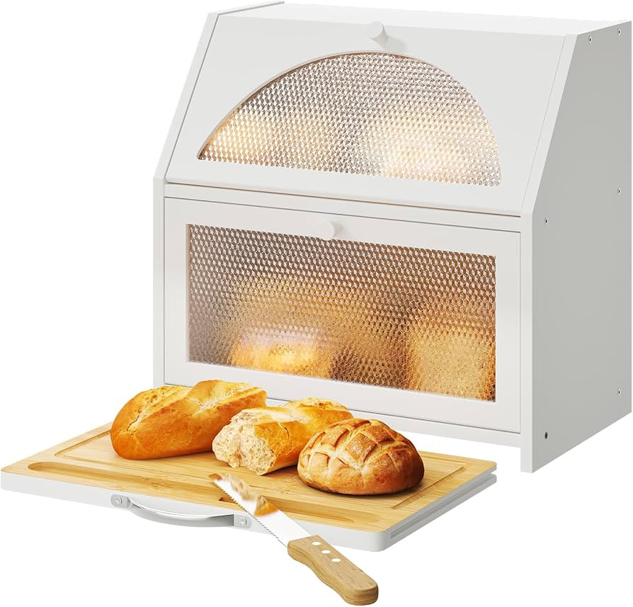 STDDRE Bamboo Bread Box with Cutting Board, Double Layer Extra Large Bread Storage Bin with Door ... | Amazon (US)