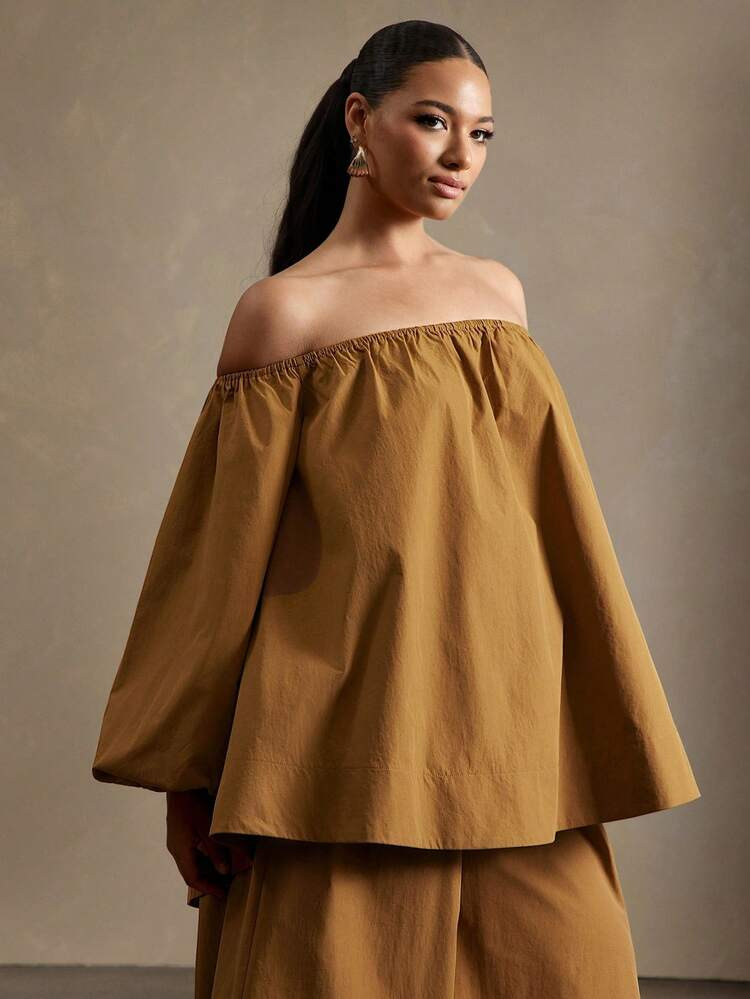 Vixey Elasticized Off Shoulder Long Sleeve Plus Size Top Fall | SHEIN