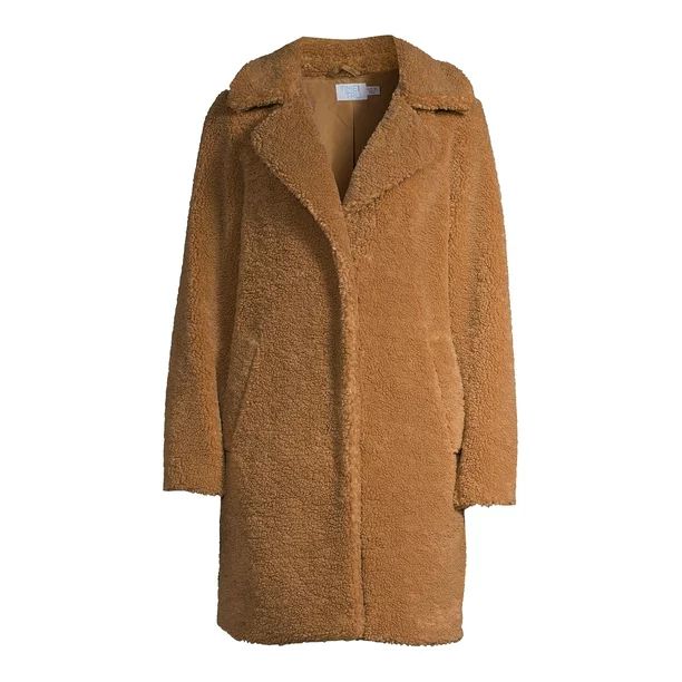 Time and Tru Women's Plus Size Teddy Bear Faux Sherpa Coat | Walmart (US)