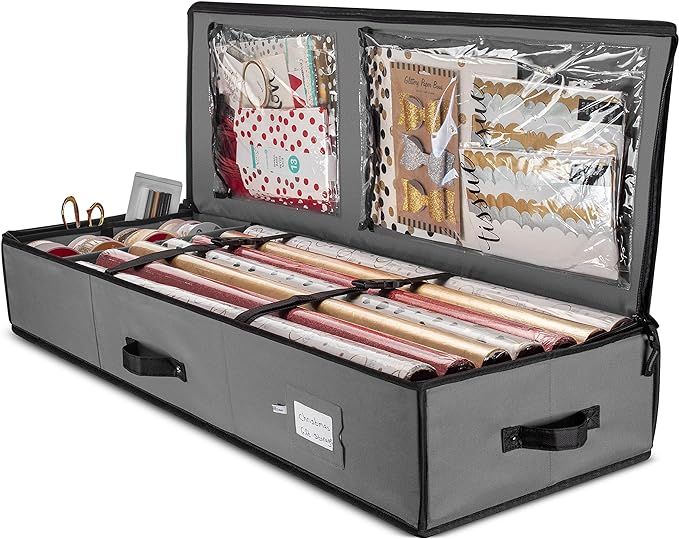 ZOBER Wrapping Paper Storage Containers - 40 Inch Gift Wrapping Organizer Storage W/Interior Pock... | Amazon (US)