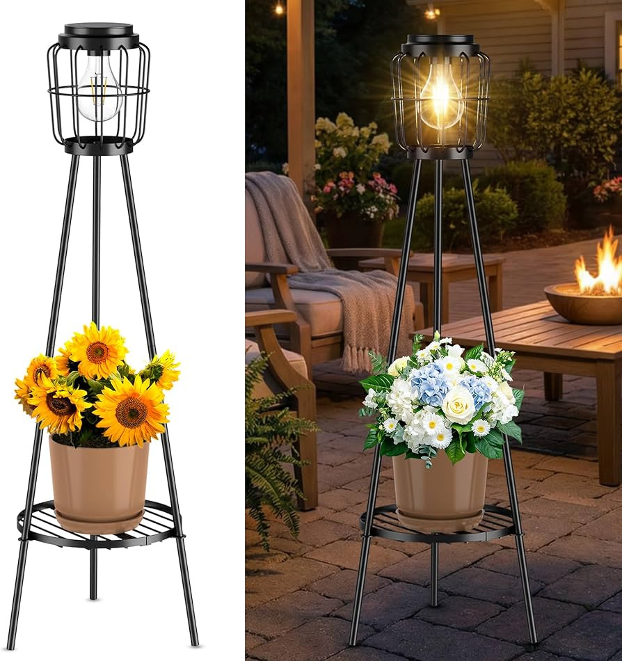 MXwcy Solar Lights Outdoor with LED Edison Bulbs, Solar Floor Lamp with Plant Stands for Garden Y... | Amazon (US)