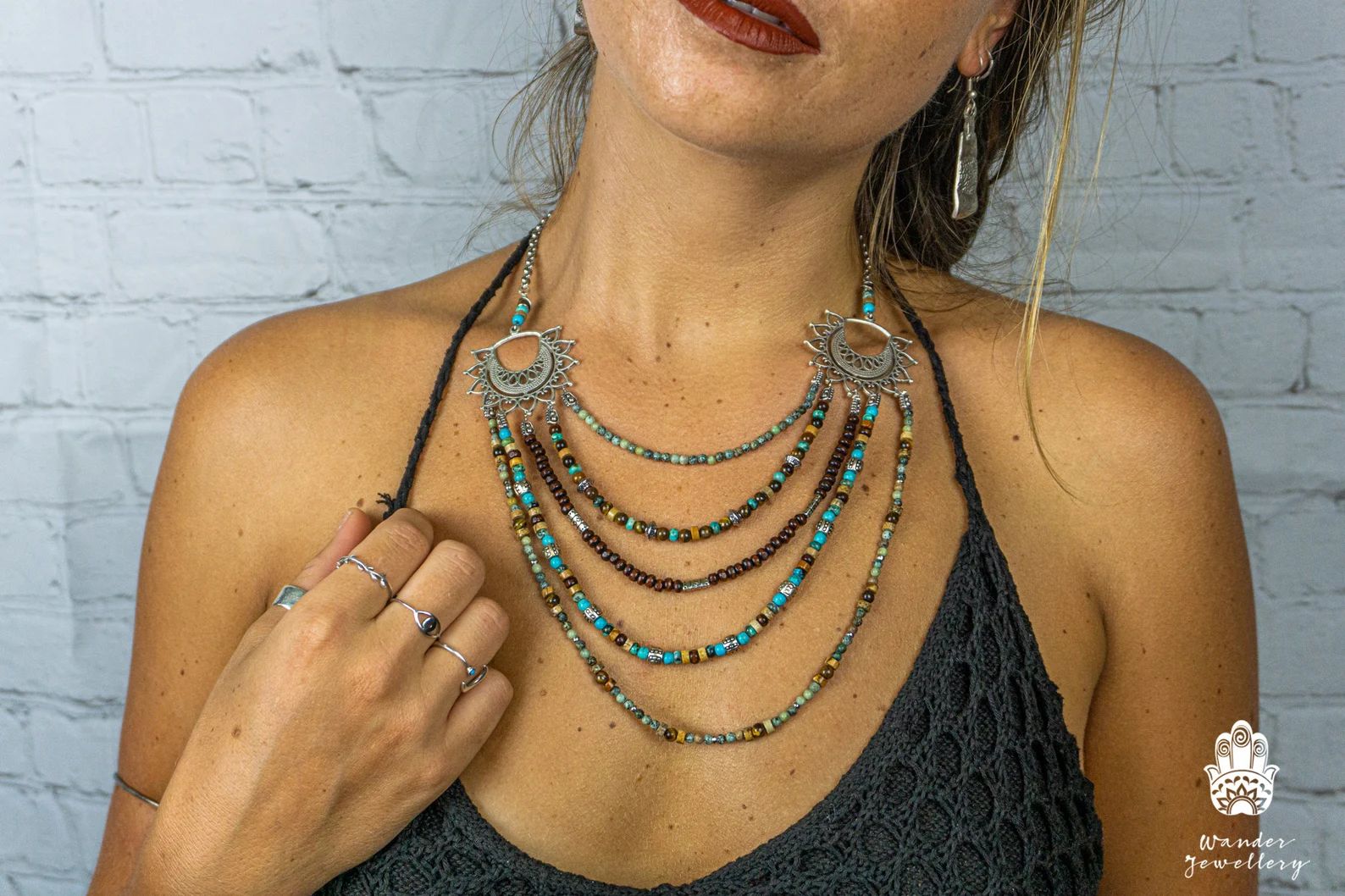 Unique Multistrand Bohemian Necklace Set Layering Gemstone Bead Boho Necklace for Women Turquoise... | Etsy (EU)