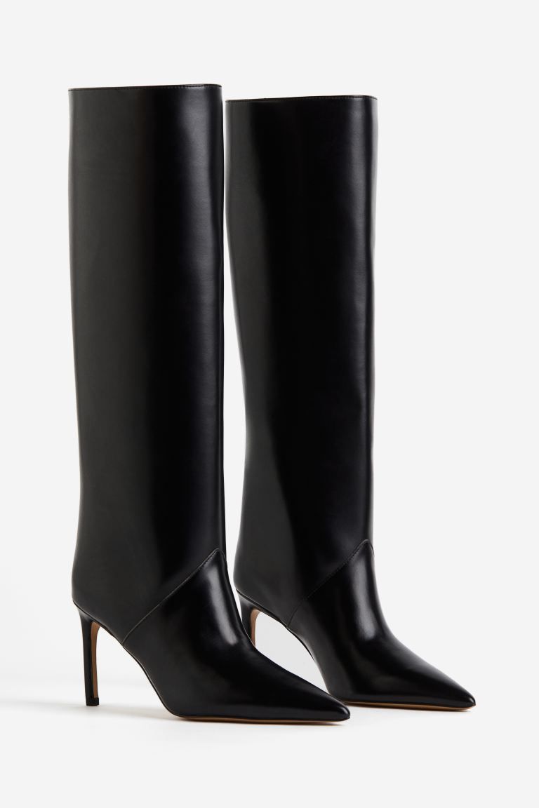 Knee-high heeled boots - Black - Ladies | H&M GB | H&M (UK, MY, IN, SG, PH, TW, HK)