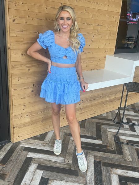 The cutest blue eyelet co-ord for brunch or even a baby boy baby shower. Save 15% off with my code Littlemeandfree  

#LTKFindsUnder50 #LTKShoeCrush