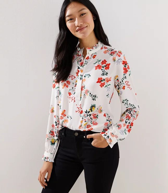 Floral Ruffle Henley Utility Blouse | LOFT | LOFT