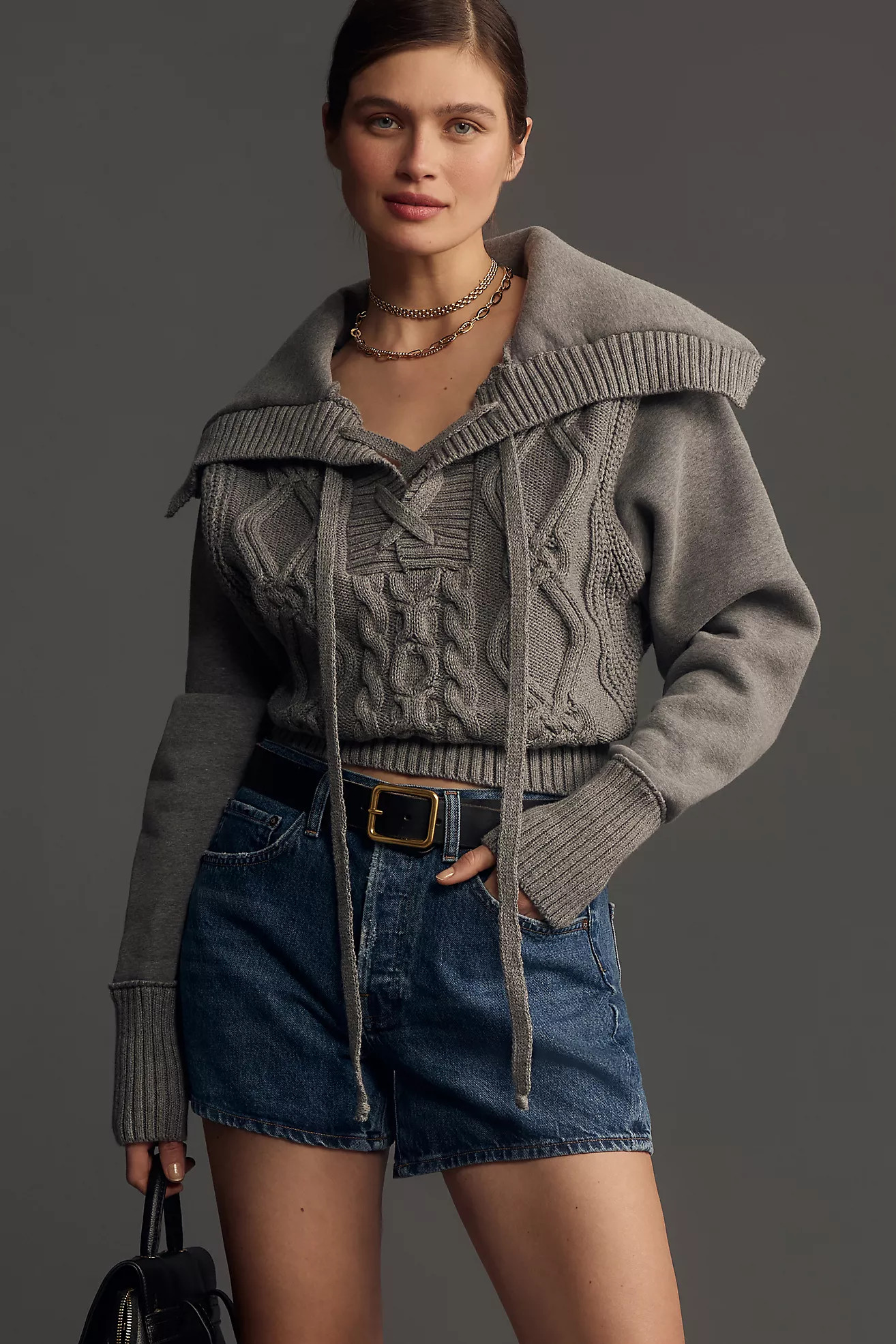 Pilcro Cable Laced Twofer Sweater | Anthropologie (US)