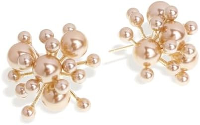 Jean Beau Pearl Flower Leaf Stud Earrings for Women Statement Cluster CZ Pearls Earring Gold Plat... | Amazon (US)