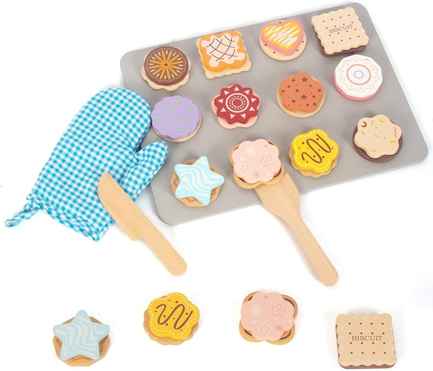 Slice and Bake Wooden Cookie Play Food Set for Kids, Kitchen Toys Food Accessories for Toddlers, ... | Amazon (US)