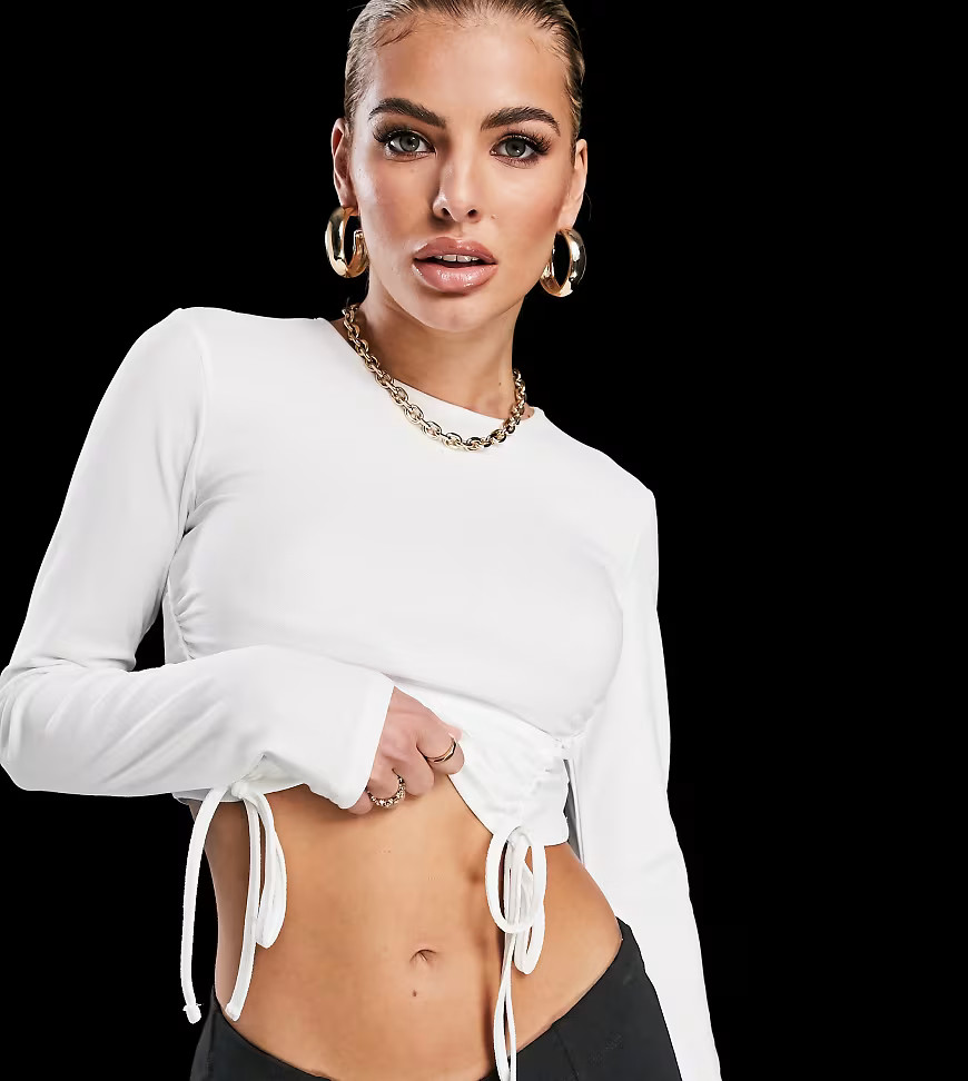 AS YOU ruched detail crop top with long sleeves in white | ASOS (Global)
