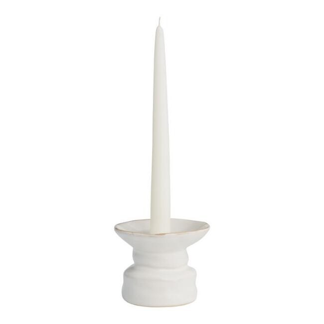 Medium White Ceramic Pillar and Taper Candleholder | World Market