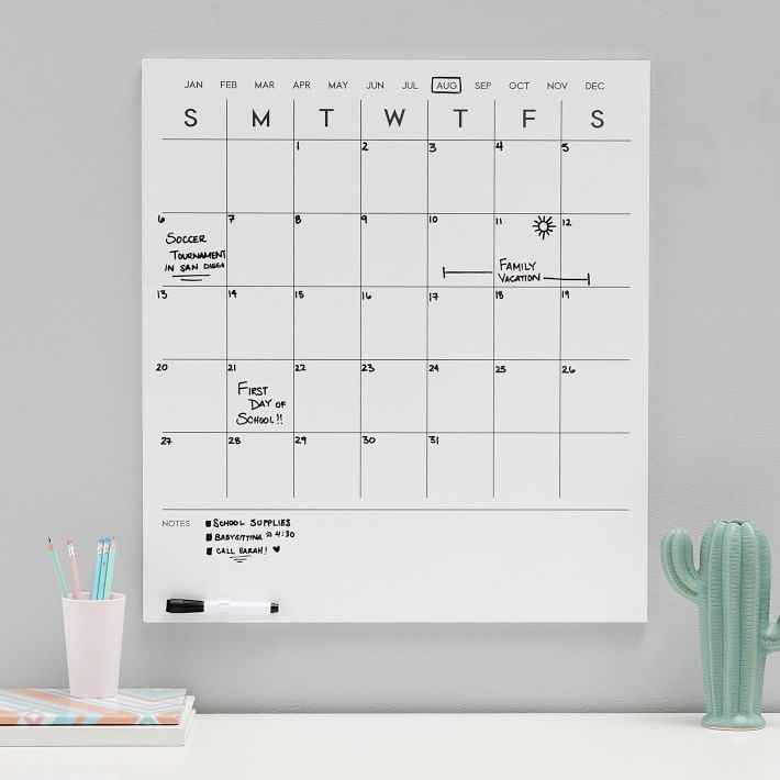 No Nails Frameless Dry Erase Calendar | Pottery Barn Teen