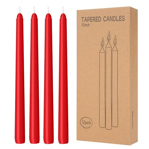 LYOBATH 12 Pack Red Taper Candles - Taper Candles 10 Inch Dripless, Smokeless & Unscented - 8 Hours Long Burning - Hand Poured Tall Candlesticks - Ideal for Weddings, Dinner Parties, and Home Decor | Amazon (US)
