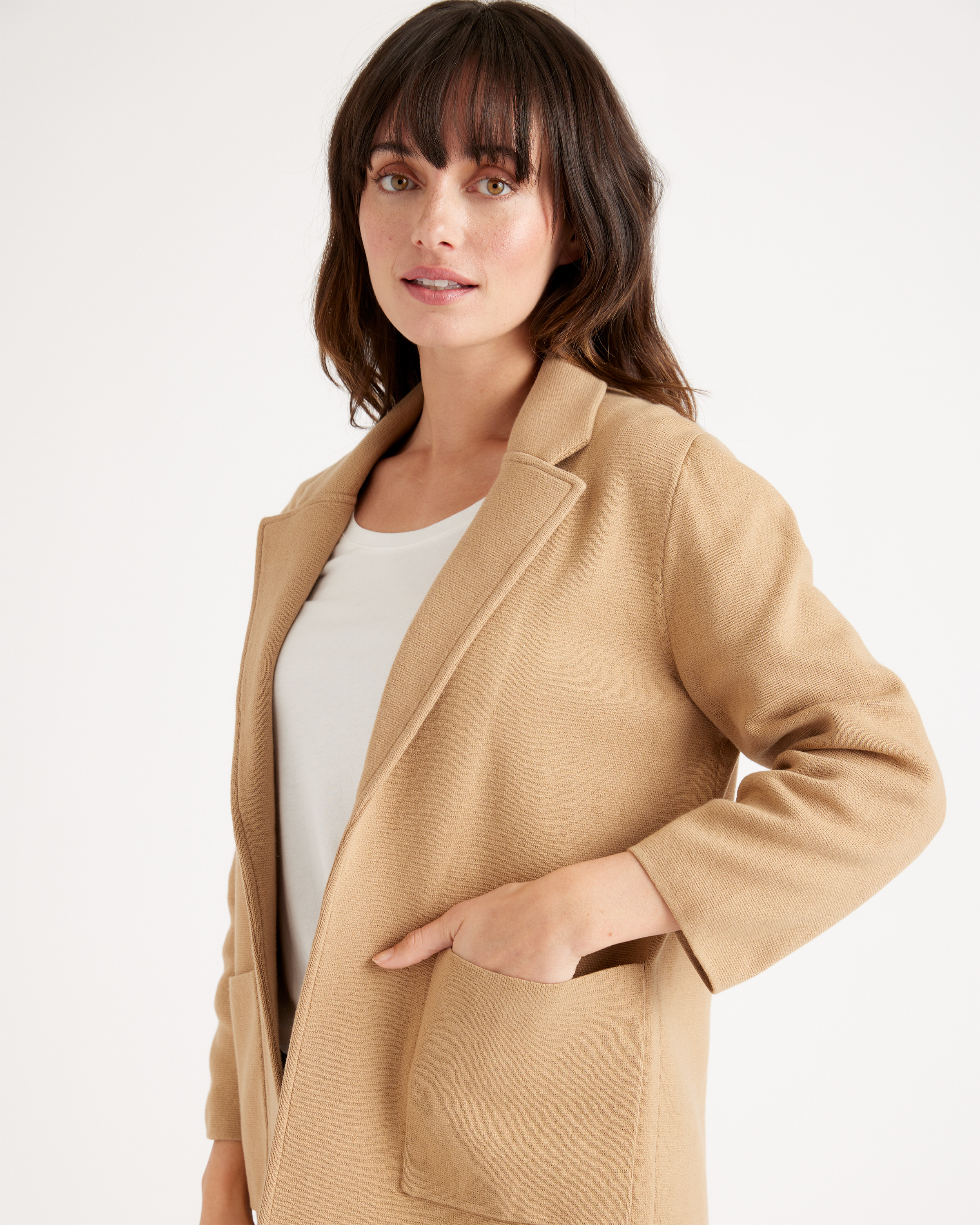Quince | Women's Knit Blazer in Camel, Size Large, Organic Cotton | Quince