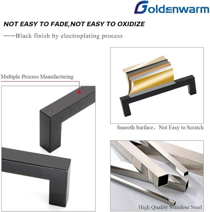 10Pack Goldenwarm Black Square Bar Cabinet Pull Drawer Handle Stainless Steel Modern Hardware for... | Amazon (CA)