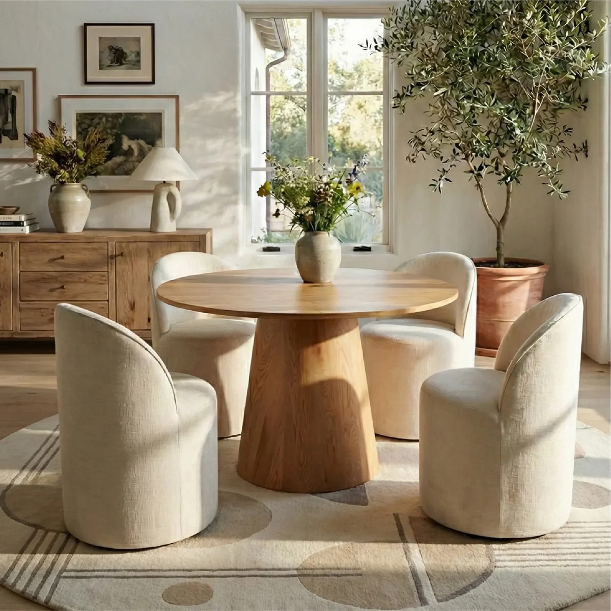 Dwen & Doris 46" Round Dining Table Set for 4 (5-Piece) | Pop Maison