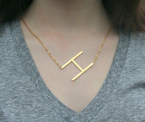 Large Initial Necklace,Sideways Intial Necklace,Gold Initial Necklace ,Custom Letter Necklace,Alphab | Etsy (US)