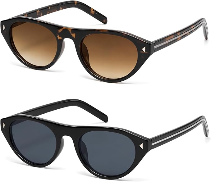 Womens Sunglasses Retro Oval Frame Vintage Sun Glasses for Women Men Trendy Cat Eye Sunnies | Amazon (US)