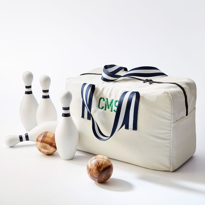 Lawn Bowling Set, White-Navy | Mark and Graham